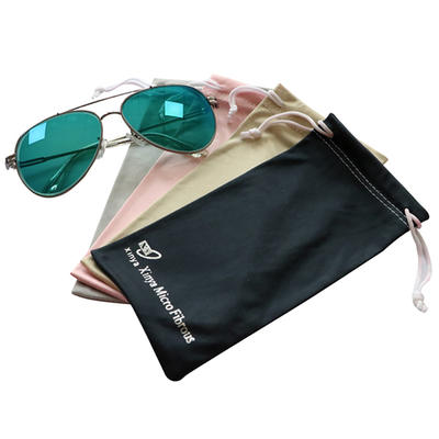 Custom Drawstring Microfiber 80%polyester 20%polyamide 190GSM Cloth Glasses Sunglasses Pouch Bag with Logo Printed